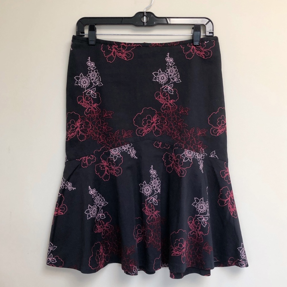 Y2K Black Floral Fishtail Midi Skirt
